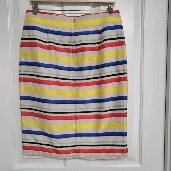 NWT J.CREW The Pencil Skirt Colorful Jacquard Striped Fringe Hem E8728 Size 12P. - Picture 3 of 8